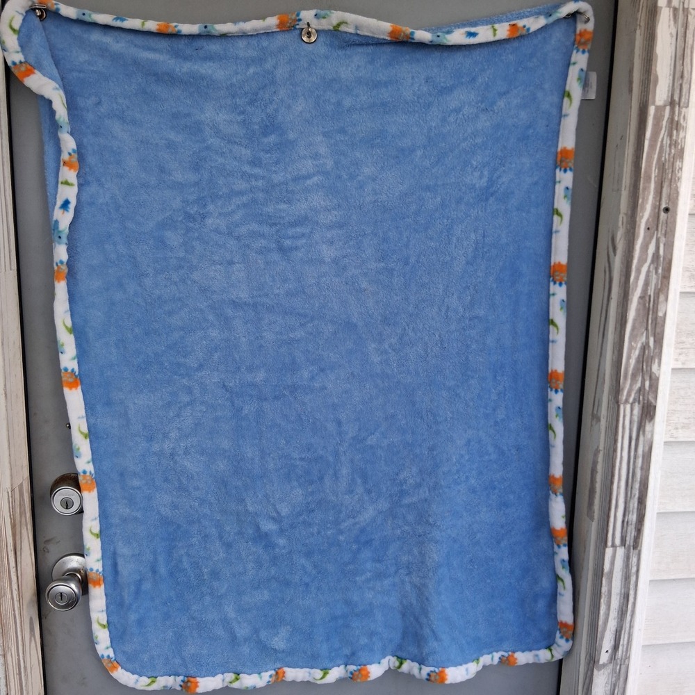Vtg Y2K Le Bebe Favorite Blue Plush Baby Blanket Dinosaur Print Trim Lovey